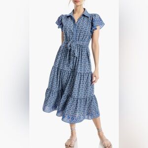 NWT Max Studio Blue Geometric Tie Shirtdress